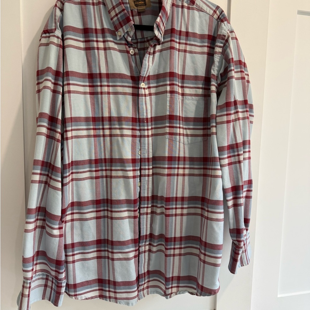 The Foundry Supply Co. Red and White Plaid Button Down Shirt